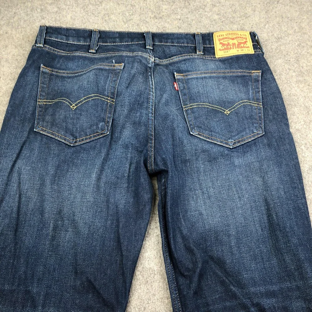 Levis 514 Jeans Mens 38x32 Blue Medium Wash Regular Straight Denim Pants Casual